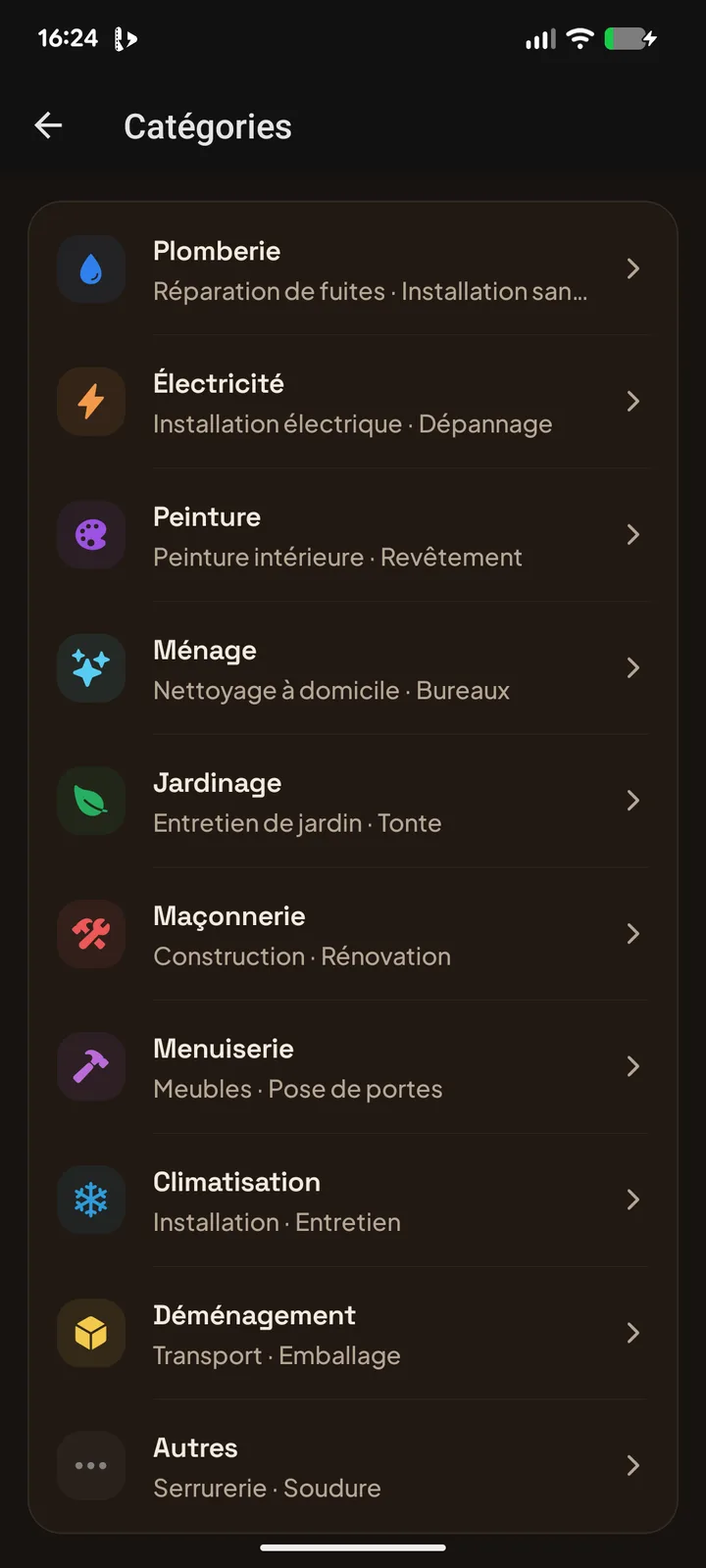 Catégories de services
